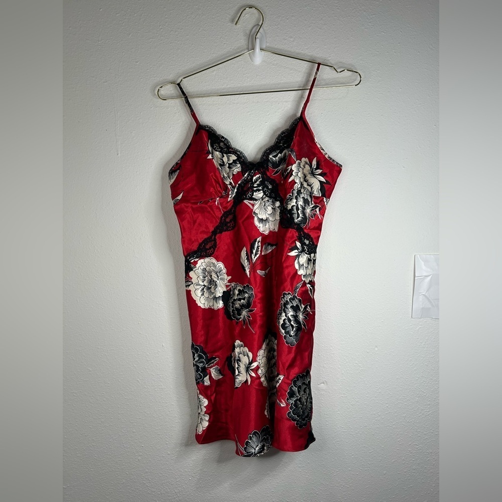 Apt. 9 Red Satin Floral Lace Slip Dress - Size Medium
